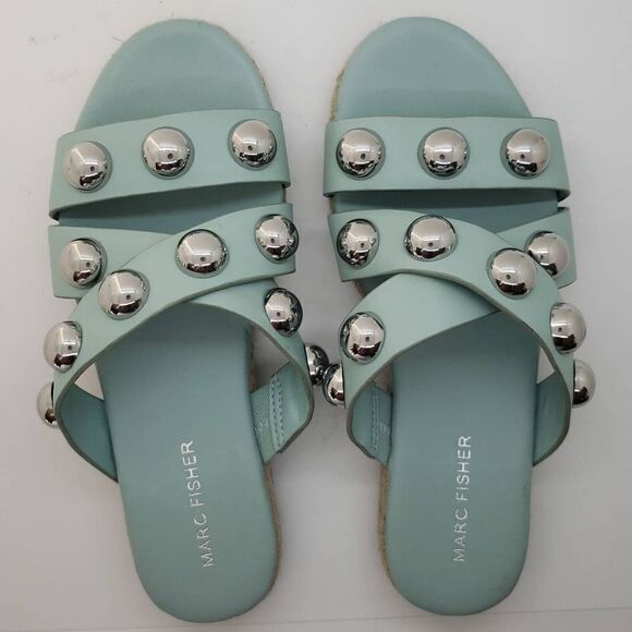 Marc Fisher Women Sandal Prisca Slip On Studded Espadrille Blue Size 6 - Picture 1 of 9